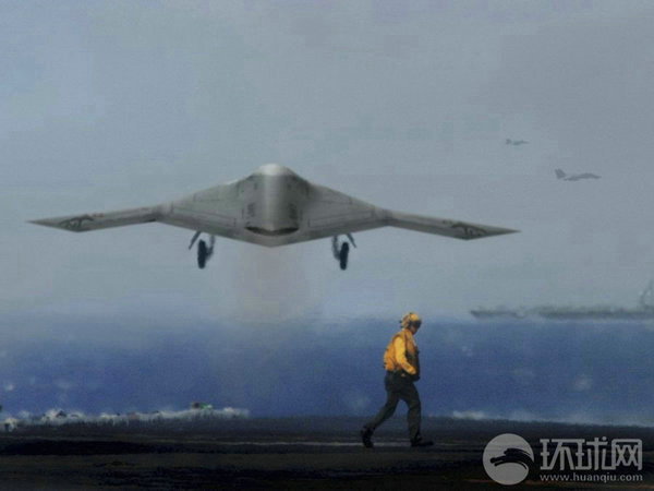 資料圖：X-47B無人機在航母上起降想象圖。