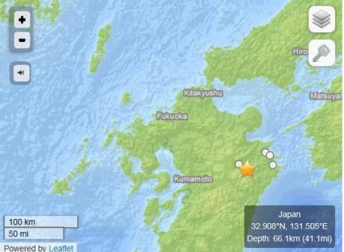 日本九州地區發生4.8級地震震源深度66公里