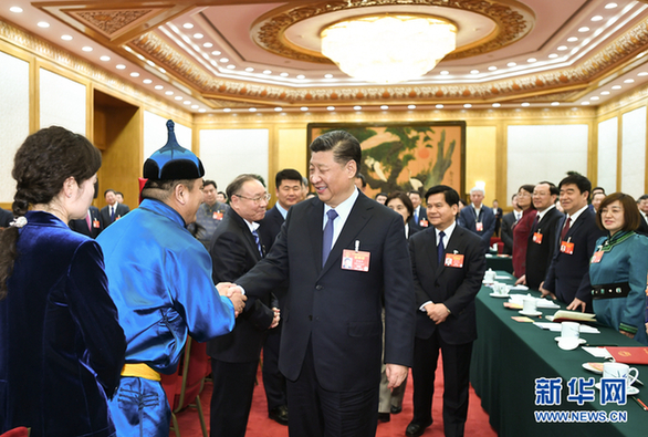 3月5日，中共中央總書記、國家主席、中央軍委主席習近平參加十三屆全國人大二次會議內蒙古代表團的審議。 新華社記者 謝環馳 攝